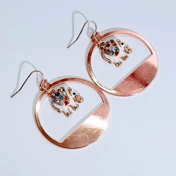 🆕 MBM Rose Gold Elephant Charm Drop Dangle Earrings - Picture 5 of 10